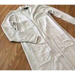 Joan Vass Womens Long Open Front Cardigan Size L Rayon Nylon Beige Pockets